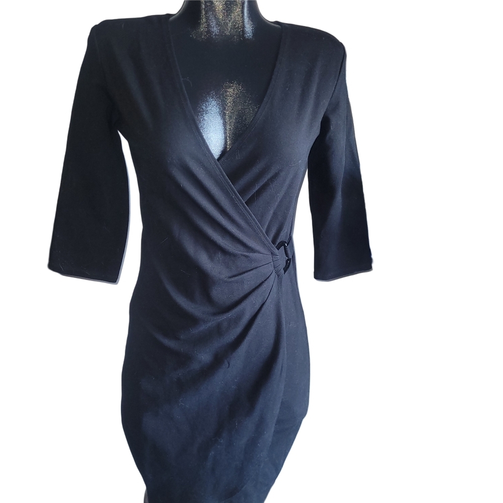 M.I.K.O Black Faux Wrap Mid-length Sheath Dress Size S